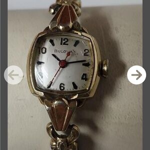 Bulova Women's Gold Tone Bracelet Watch with White Dial and Red Second Hand